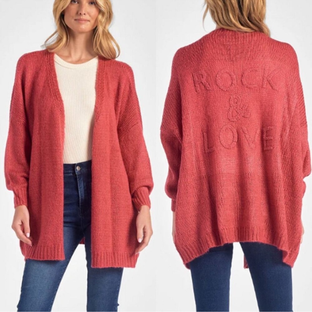Elan Rock & Love Open Knit Long Cardigan One Size Color: Rose NWOT - Picture 4 of 11